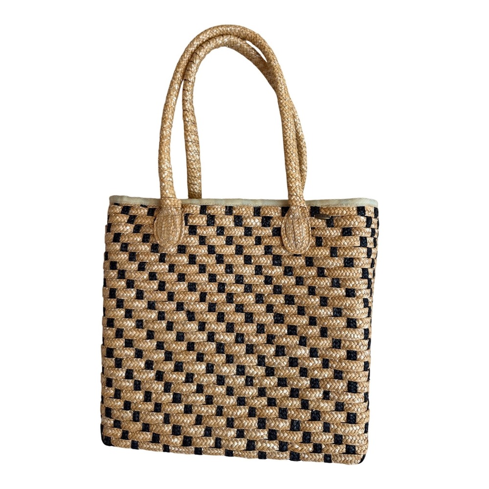 Woven‎ Straw Checkered Beach Tote Bag